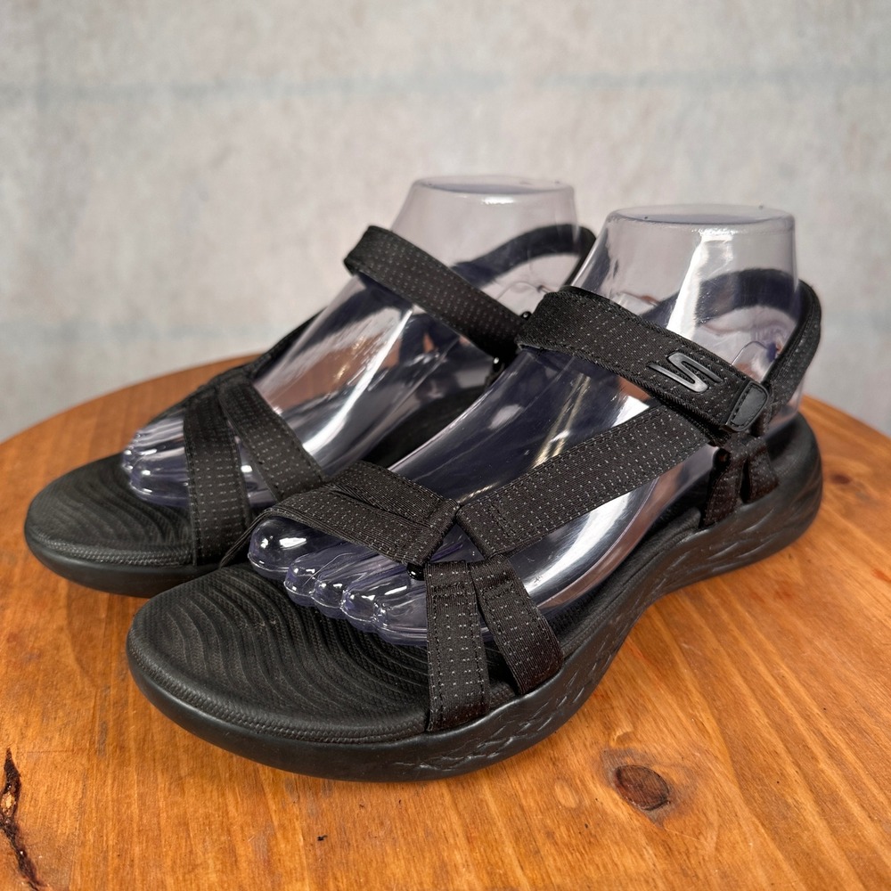 Skechers On-The-Go 600 Brilliancy Women 8 Black Good Sporty Strappy 15316